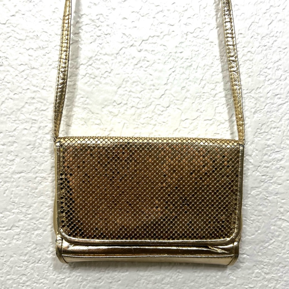 Vintage 80’s Whiting and Davis Gold Crossbody Mini Bag Purse